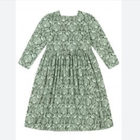 Laura Ashley x Joanie Vanora Peacock Damask Corduroy Midi Dress Green Size 12 - Picture 2 of 7